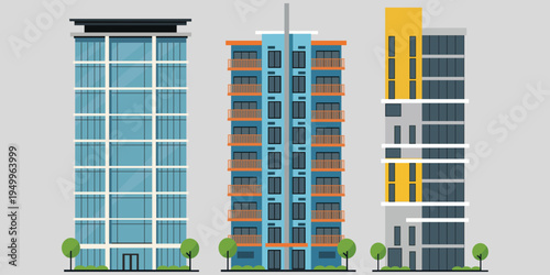 Modern Building Set Vector Illustration