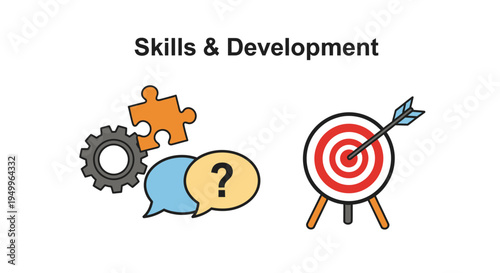 Icons representing skills development and problem solving in a flat silhouette