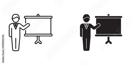 Business presentation icons with people and education symbols
