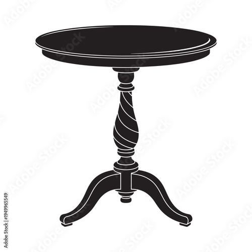 Simple black silhouette of a round table with a pedestal base