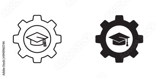 Education icons with gear and graduation cap symbols