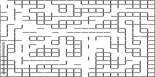 Black and White Geometric Labyrinth Pattern, Minimalist Square Grid Maze Abstract Background, Tech Structure Vector Concept.