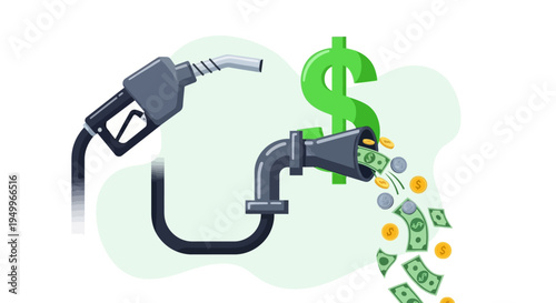 Vector illustration of fuel pump pouring out money