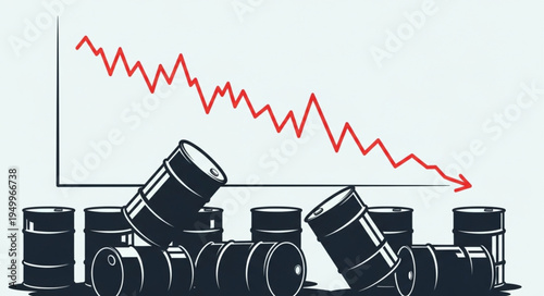 Oil Price Crash - Barrels and Declining Graph Illustration.