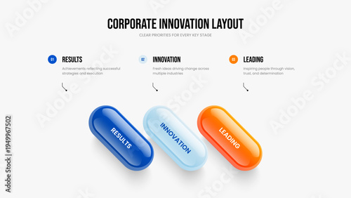 Service Strategy Frame Layout Vector Illustration. Market Proposal Three Element Diagram Slideshow Template. Visual Review 3 Step Infographic Slide Design.