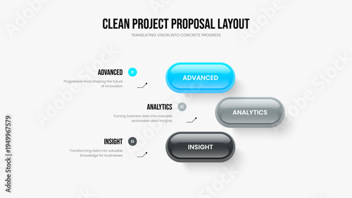 Company Campaign 3 Option Infographic Presentation Layout. Marketing Introduction Frame Template Vector Illustration. Advertising Performance Three Step Diagram Slideshow Design.