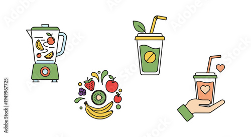 Organic Smoothie Line art soft pastel abstract vector illustration