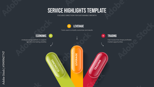 Investor Campaign Three Step Diagram Slide Design. Digital Insight 3 Element Infographic Frame Template. Product Briefing Presentation Layout Vector Illustration.