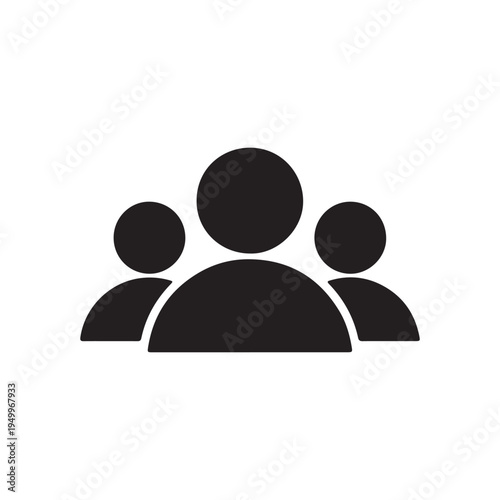 Three black silhouette people standing together in a group