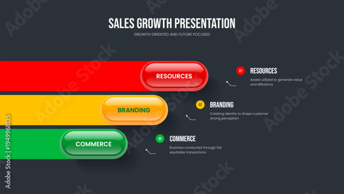 Professional Introduction 3 Option Diagram Slide Layout. Modern Strategy Slideshow Design Vector Illustration. Business Visualization Three Element Infographic Presentation Template.
