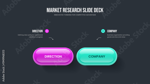 Business Insight Two Option Infographic Frame Design. Sales Visualization 2 Element Diagram Slideshow Layout. Creative Briefing Slide Template Vector Illustration.