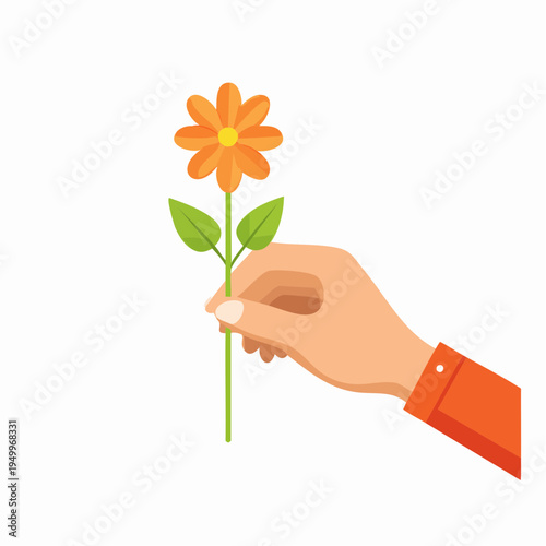 Gentle Offering: A hand tenderly presents a vibrant orange flower, embodying simplicity, care, and the natural elegance of a floral gift.