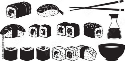 sushi, sushi rolls, maki, nigiri, chopsticks, soy sauce, bowl, japanese food, cuisine, meal, restaurant, dining, foodie, culinary, eating, sushi plate, sushi set, asian cuisine, raw fish, rice.