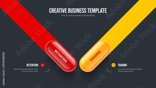 Enterprise Briefing 2 Step Infographic Slide Template. Professional Solution Two Element Diagram Frame Design. Corporate Profile Presentation Layout Vector Illustration.