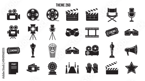 awards and cinema icons set in flat design vector illustration
