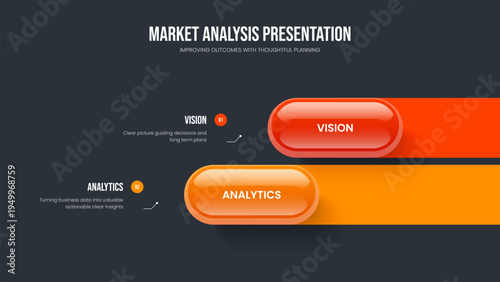 Marketing Launch Slide Layout Vector Illustration. Service Portfolio 2 Option Infographic Frame Design. Company Campaign Two Step Diagram Presentation Template.