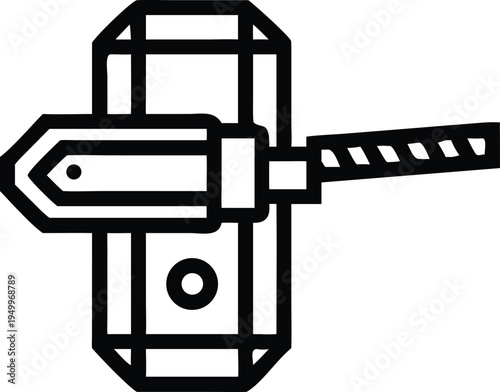 A powerful mythical hammer with a distinct geometric design is depicted