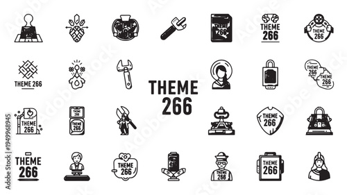 Collection of vintage and industrial themed icons labeled theme 266