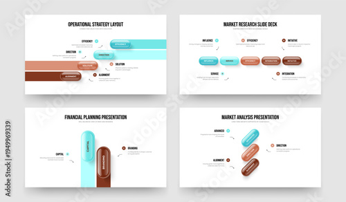 Company Development Four Five Two Three Element Infographic Presentation Template Vector Illustration Set. Sales Campaign 4 5 2 3 Step Diagram Slideshow Design Collection.