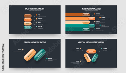 Consulting Overview Four Five Two Three Element Infographic Frame Template Vector Illustration Bundle. Investor Review 4 5 2 3 Option Diagram Slideshow Design Set.
