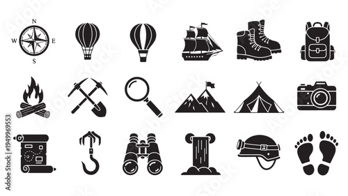 Collection of icons representing outdoor adventure and exploration activities