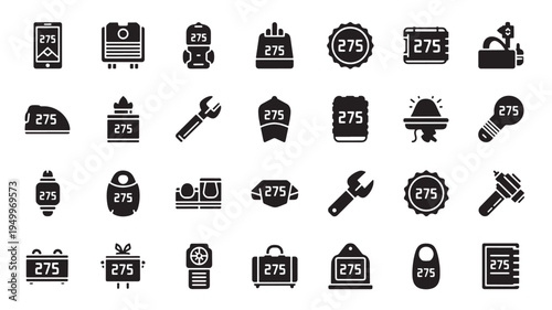 Collection of diverse icons featuring the number 275 in various thematic designs