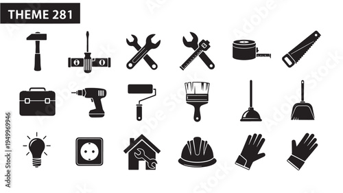 Assorted tools and equipment icons for home improvement and maintenance tasks