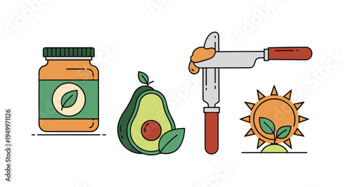 Organic Vegan Spread Line art colorful digital abstract vector