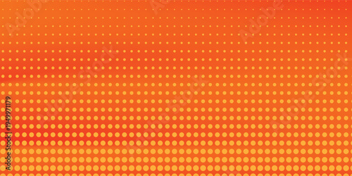Orange halftone dots, abstract pattern with dark and bright gradient background. digital technology style wall texture, summer banner or comic.