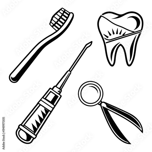 Dentist tools and tooth icon - dental health and hygiene illustration