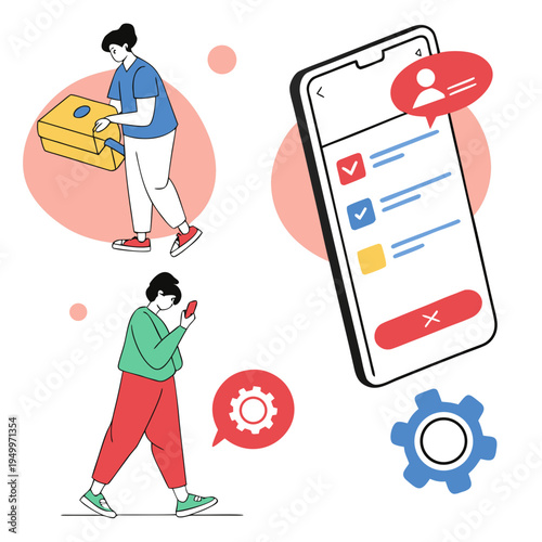 Online task management and delivery service with app and gearing