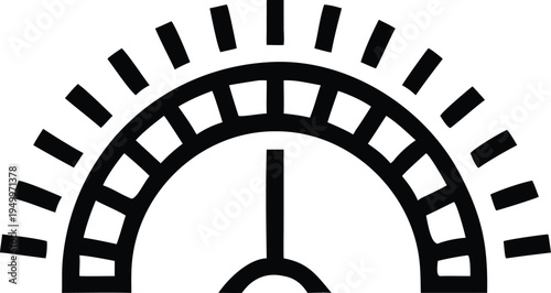 Black outline icon representing a semicircular gauge or meter with a central needle indicator