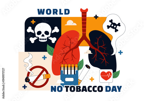 World No Tobacco Day Vector Illustration with Stop Smoking Symbol, Lungs Health Awareness, Cigarette Ban Campaign and Anti Tobacco Design