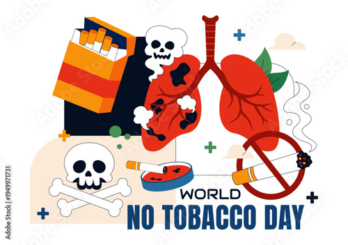 World No Tobacco Day Vector Illustration with Stop Smoking Symbol, Lungs Health Awareness, Cigarette Ban Campaign and Anti Tobacco Design
