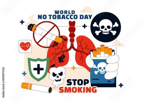 World No Tobacco Day Vector Illustration with Stop Smoking Symbol, Lungs Health Awareness, Cigarette Ban Campaign and Anti Tobacco Design