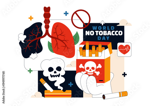 World No Tobacco Day Vector Illustration with Stop Smoking Symbol, Lungs Health Awareness, Cigarette Ban Campaign and Anti Tobacco Design