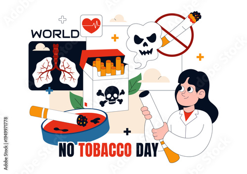 World No Tobacco Day Vector Illustration with Stop Smoking Symbol, Lungs Health Awareness, Cigarette Ban Campaign and Anti Tobacco Design