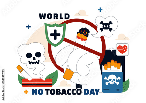 World No Tobacco Day Vector Illustration with Stop Smoking Symbol, Lungs Health Awareness, Cigarette Ban Campaign and Anti Tobacco Design