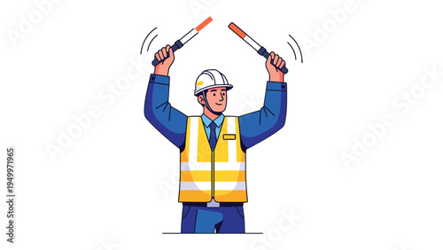 Traffic controller signals: A dedicated traffic controller, equipped with batons, ensures smooth operations, directing the flow and promoting safety. This illustration captures precision and focus.