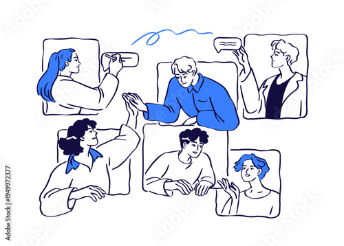 Group communication, business team interaction, network concept. Teamwork, pe...