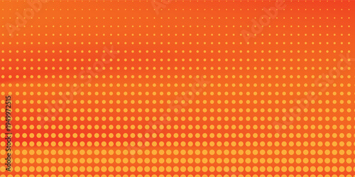 Orange halftone dots, abstract pattern with dark and bright gradient background. digital technology style wall texture, summer banner or comic.