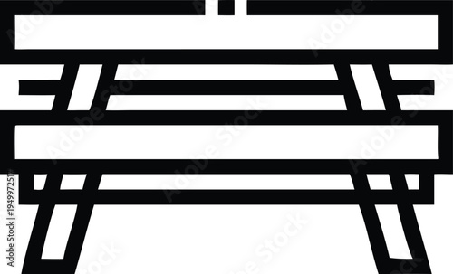 Classic Outdoor Picnic Table Icon Featuring Attached Benches for Leisure and Gatherings