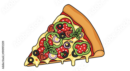 Vector illustration of a slice of pizza with toppings