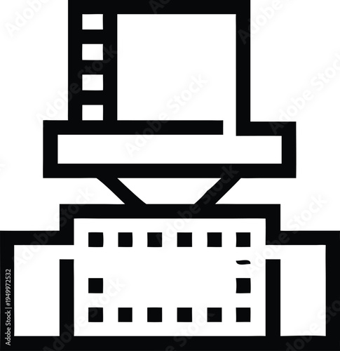 Classic outline icon of a vintage film projector displaying movie frames and cinematic content