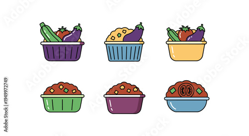 Ratatouille Cups Line art colorful abstract design concept illustration
