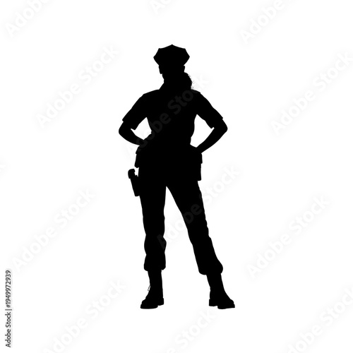 Silhouette of a standing policewoman, front view, isolated - vector illustration