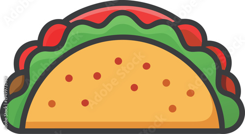 Simple Flat Design Taco with Lettuce and Tomatoes food