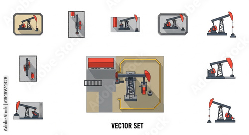 Oil Pump Jack Collection - A Set of Industrial Icons.