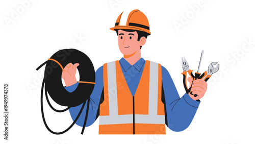 Efficient Technician with Tools: A skilled technician stands ready, showcasing essential tools and equipment for the job, symbolizing competence and expertise.