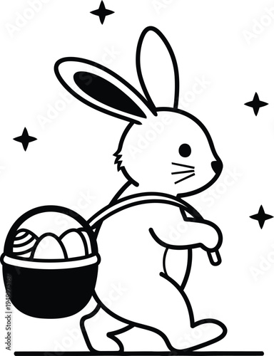 Easter bunny holding a basket of eggs on a magical background